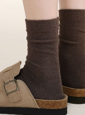 棉质袜子女配勃肯鞋秋冬无骨中筒袜宽松弹力罗口抗菌防臭堆堆袜