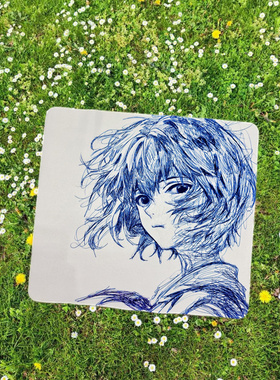 绫波丽  线稿软胶底胶白色包边二次元鼠标垫