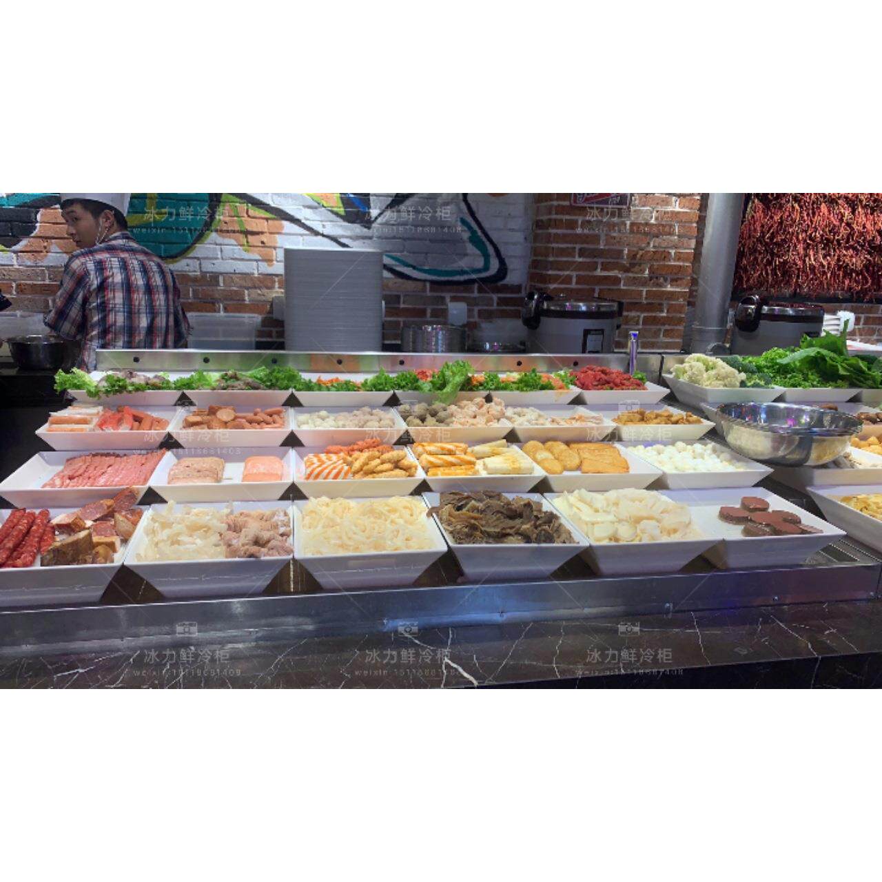 冰力鲜定制不锈钢带喷雾冰台生鲜蔬菜水果海鲜自助餐保鲜展示台