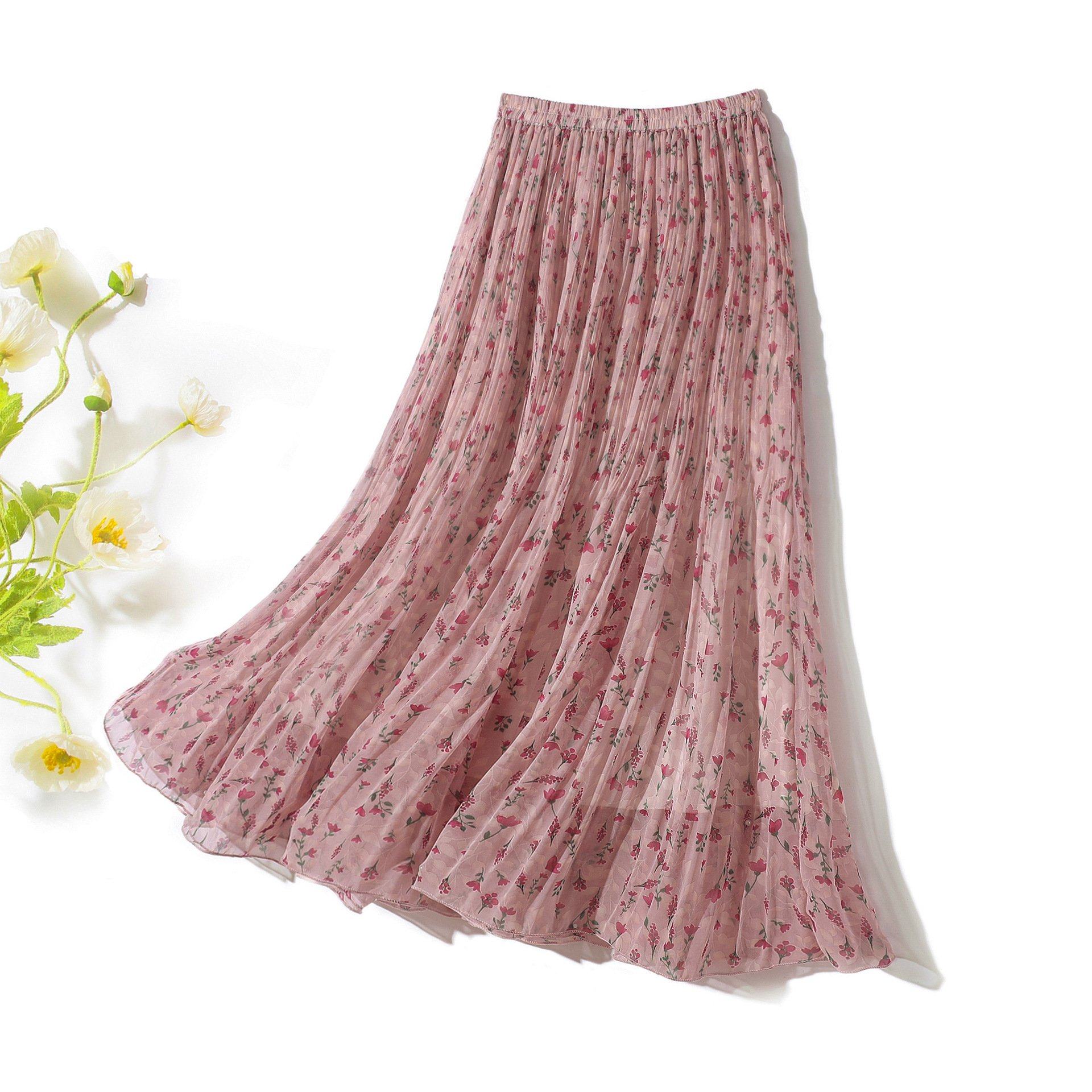 遮胯显瘦 复古印花中长款高腰显瘦A字雪纺半身裙百褶裙长裙夏2024,女装/女士精品,大码半身裙,淘宝优惠券,粉丝福利购,淘宝优惠卷