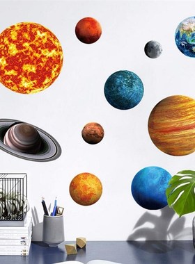 3D Planet Solar System Fluorescent Wall Stick The Universe