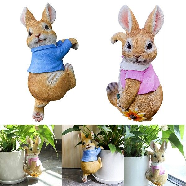 1 Pc Resin Rabbit Bunny Statue Outdoor Sculpture Lawn