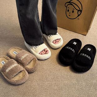 日本毛毛拖鞋女外穿新款日系ins潮鞋秋冬黑色厚底棉拖鞋子春夏季