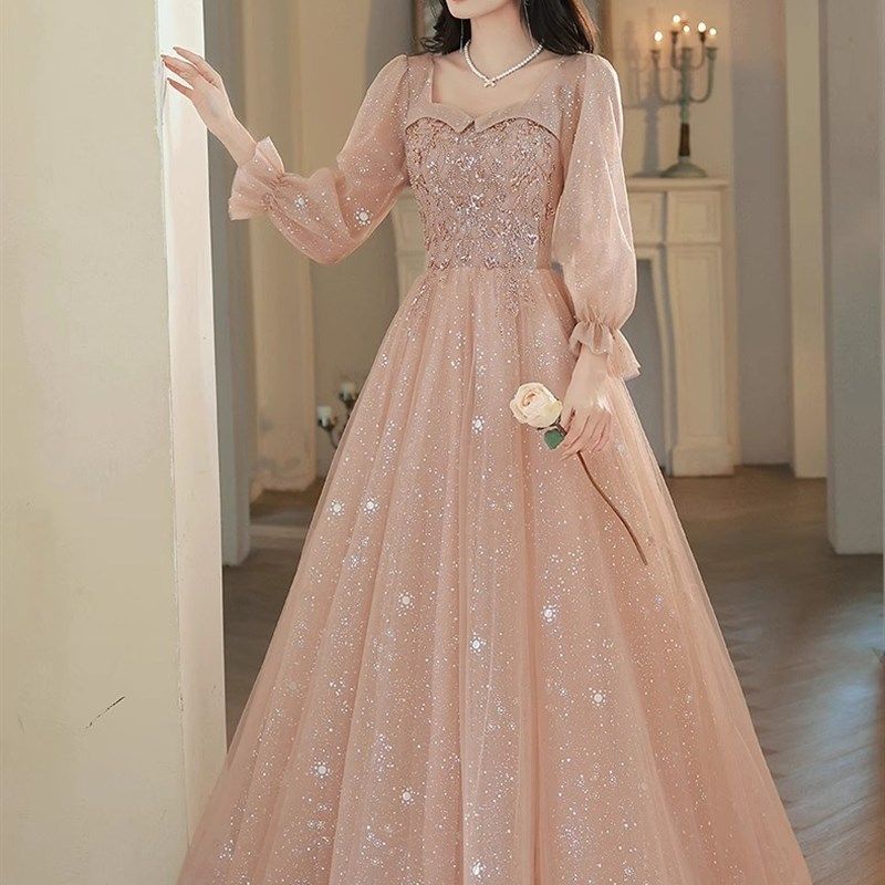 长袖大码晚礼服裙2025新款宴会艺考胖mm轻奢小众高端主持人年会女