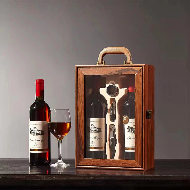 双支装花梨木红酒礼盒木盒开窗透明通用2瓶装葡萄酒礼盒(不含酒)