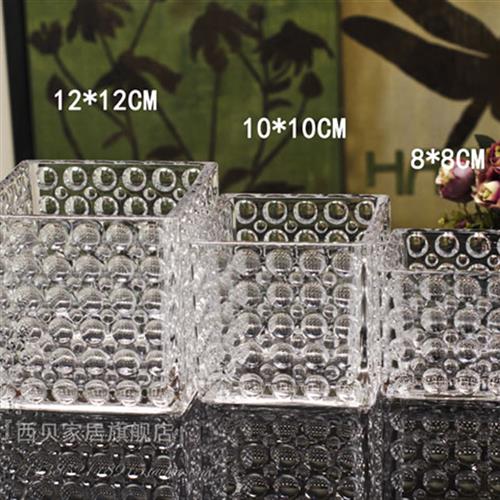 极速无铅水晶玻璃瓶 圆点透明玻璃花瓶 水培植物玻璃方缸花器摆件