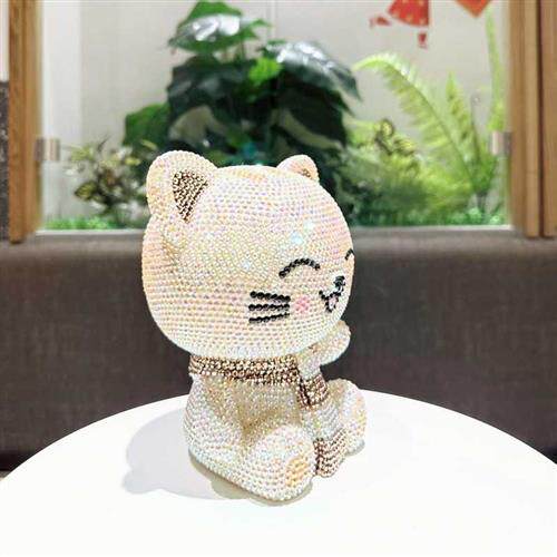 极速节日礼物少女心小猫存钱罐贴钻猫搪胶存钱筒猫咪存钱筒黏钻摆