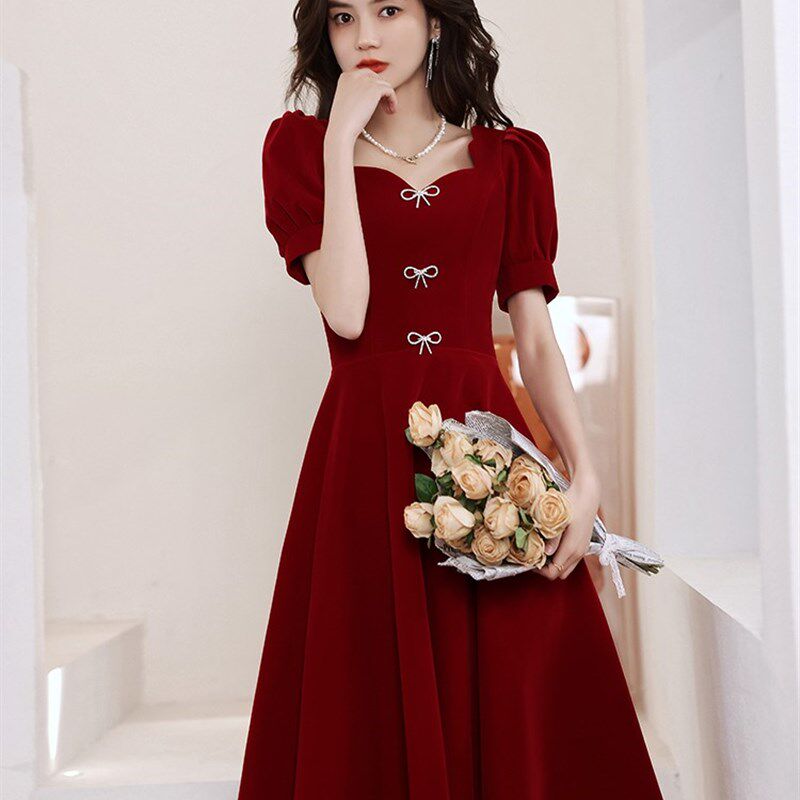 大码敬酒服新娘胖mm显瘦夏季平时可穿宴会订婚小个子遮肚礼服裙女