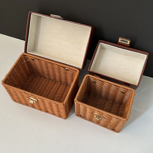 现货皮革森系藤编礼盒伴手礼手提编织篮喜糖盒结婚母亲节礼盒