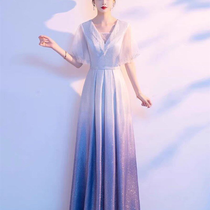 高端中青年大合唱比赛演出服女长裙指挥主持人晚礼服古筝演奏服装