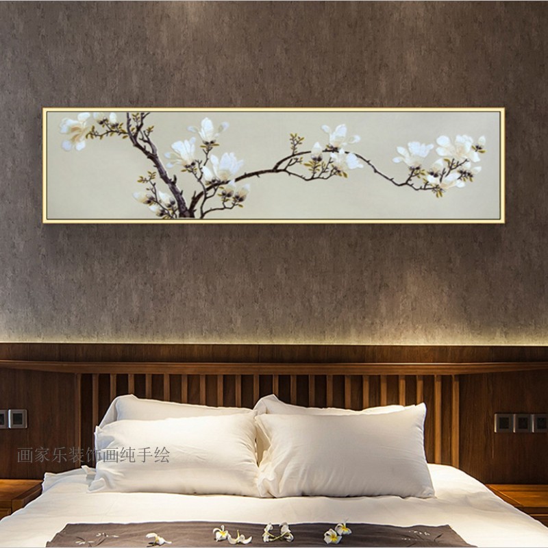 新品纯手绘新中式简美装饰油画客厅沙发挂画饭厅儿童房牀头有框挂图片