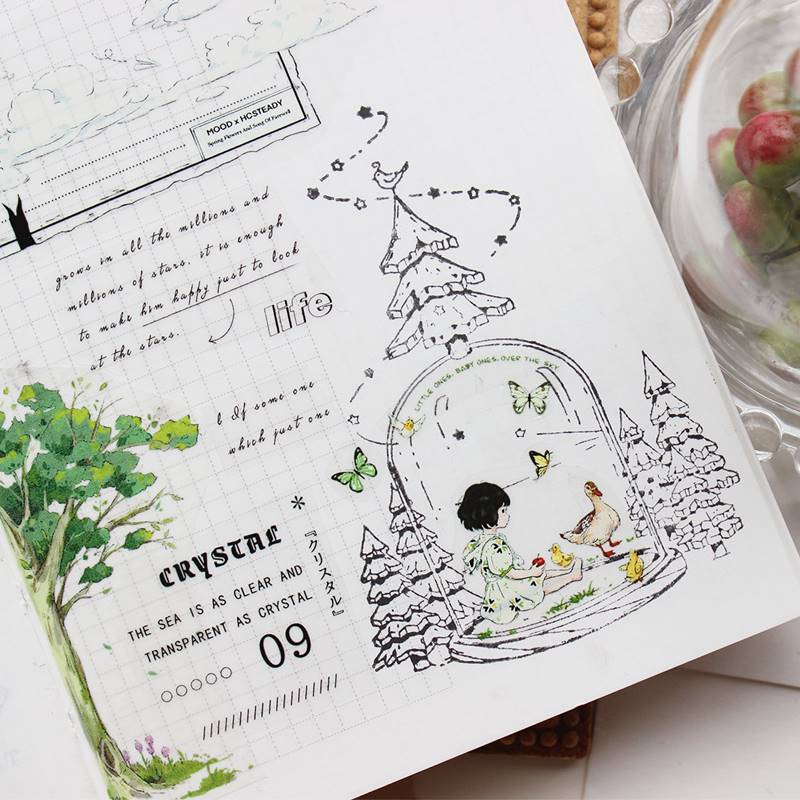 moodtape.玻璃瓶拼贴卡橡胶皮木质印章手账手工diy素材mood印章