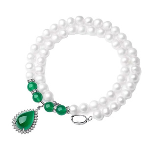 天然淡水珍珠项链套装 女绿玉髓吊坠三件套母亲节礼物商务礼品