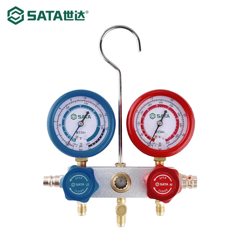 SATA世达两通冷媒表组套汽车空调加氟表压力表双表维修工具AE5741