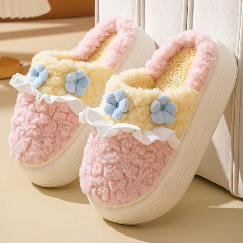 公主甜美可爱秋冬季高跟加厚底增高棉拖鞋女居家保暖防滑家居新款
