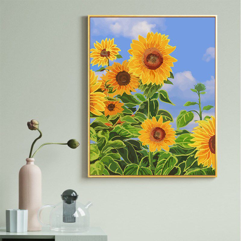 向日葵客厅装饰画桌面摆画花卉植物壁画治卧室愈系竖版挂画太阳
