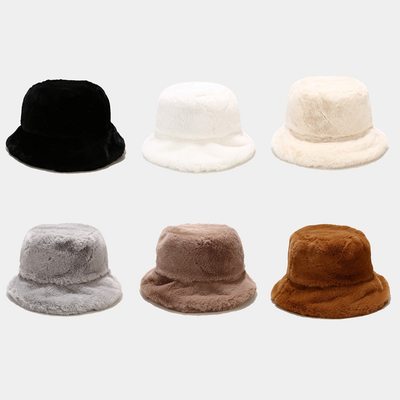 推荐Faux Rabbit Fur Bucket Hat Women Winter Warm Panama Hats