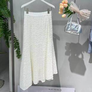 MM麦檬商场同款2026春季温柔蕾丝设计斜边长版半身裙3H2140261
