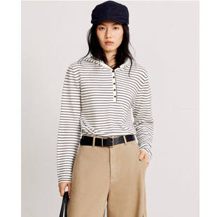 小麦檬2026春装新款休闲咖白条纹连帽百搭套头毛衫毛衣4H2131271