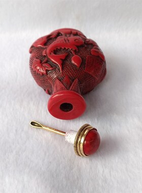 新品古玩收藏仿红珊瑚鼻烟壶双面雕工烟具内画鼻烟壶Z把玩小摆饰