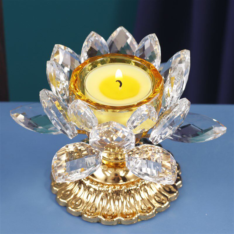 新品水木合金水晶莲花烛台酥x油灯座供佛供奉佛前油灯蜡烛座可拆