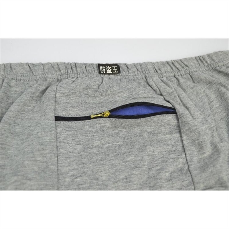 新品男士防盗g内裤拉链带兜有口袋中老年三角纯棉裤头 加肥加大码