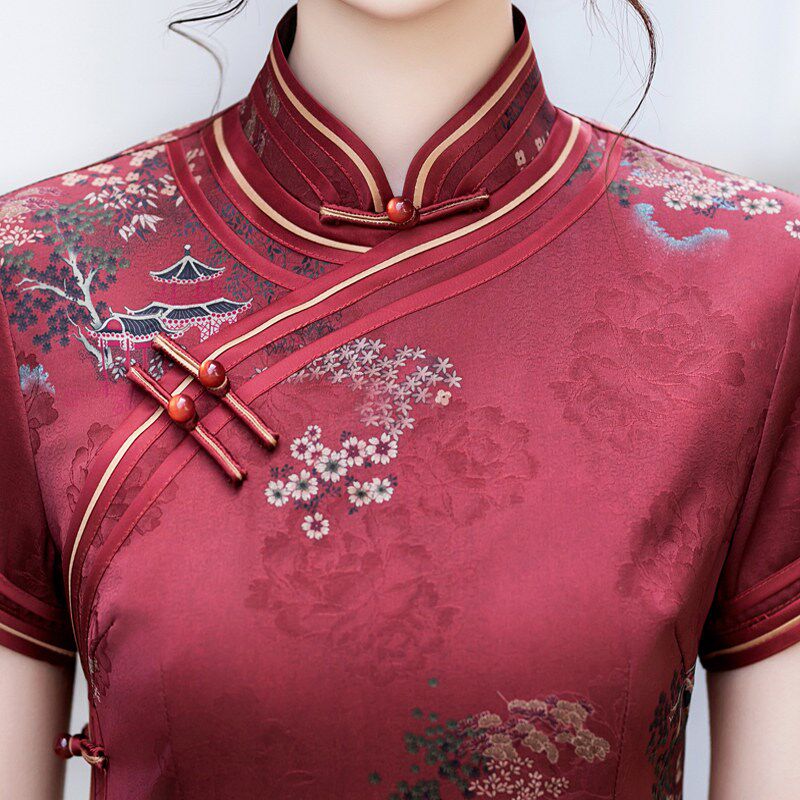 新品老上海旗袍高端连衣裙u中年女妈妈遮肚子年轻春夏装日常可穿