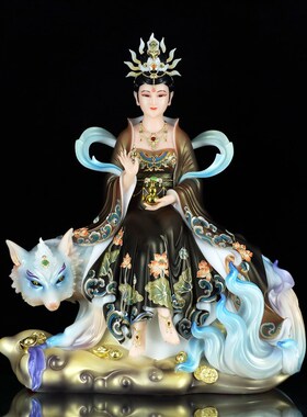 极速汉白玉九姑娘九公子神像青丘女帝H家居工艺品装饰桌面精致摆
