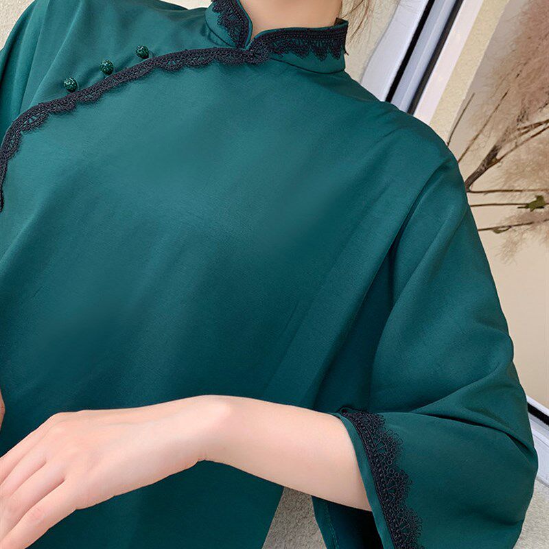 新品民国女装中国风旗袍上衣改良时尚短款唐装套装V两件套中式茶