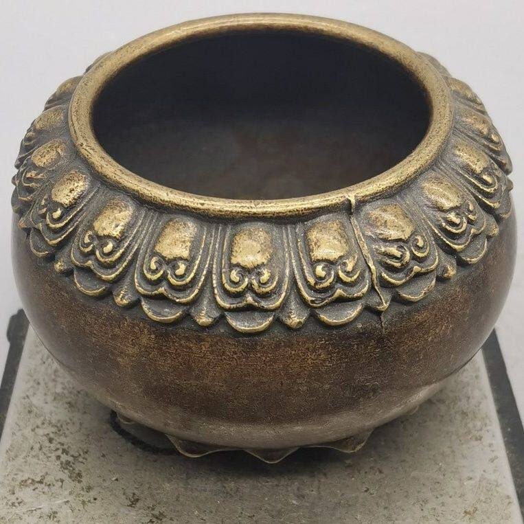 新品古董铜莲花香炉大明宣德款旧货老铜器招财进宝聚Y宝盆真品老