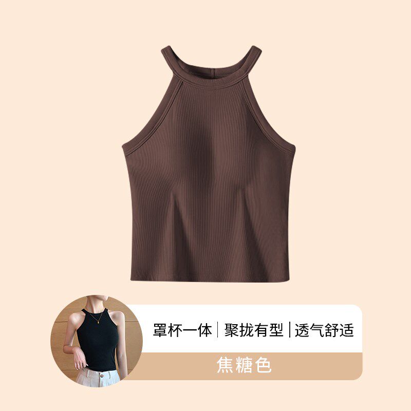 新品黑色挂脖吊带背心女带胸垫内搭外穿2I025新款美背打底短款上