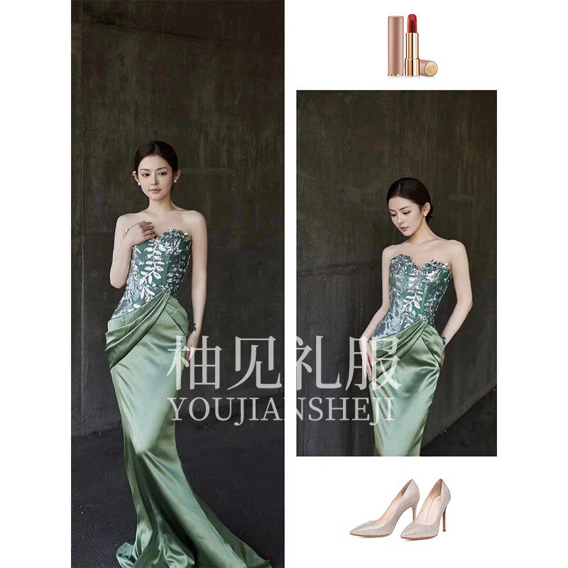 新品新中式晨袍女2025新款鱼尾抹胸新娘订N婚礼服裙敬酒服高端轻