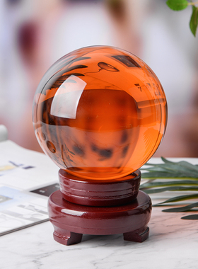 新品特价大小号琥珀色黄色水晶球摆件 开业乔迁转运X球客厅家居装