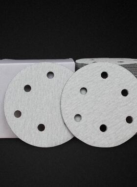 125MM5寸6孔砂纸片干磨机白砂拉绒片背绒片圆盘砂带孔植绒砂纸片