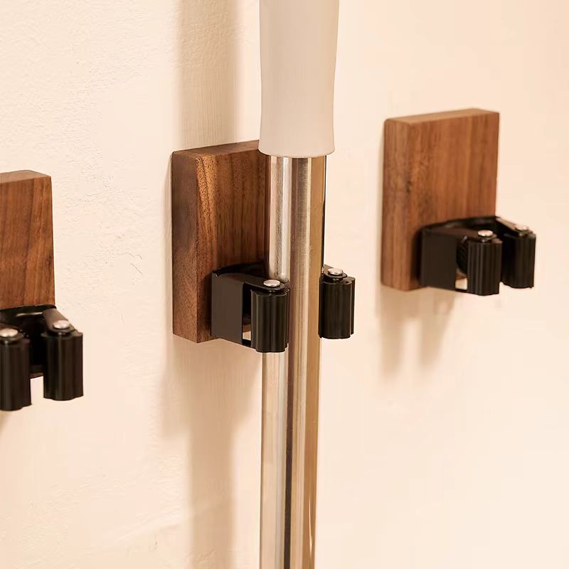 胡桃木拖把架免打孔拖把挂钩拖把夹家用卫生间壁挂式固定收纳挂架