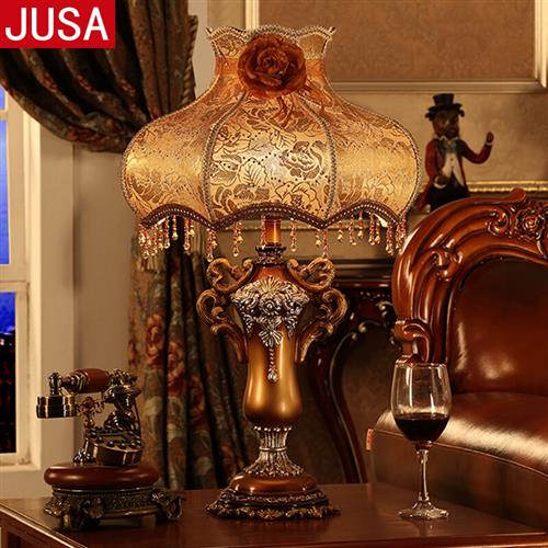 极速欧式台灯欧式床头灯 美式卧室F客厅灯新古典艺术布艺结婚婚庆