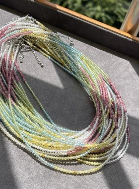 新品2.4mm多宝k彩宝项链锁骨链 橄榄石黄澳宝碧玺蓝磷灰白水晶 XL