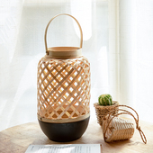 新品 竹编手提风灯落地古风灯笼H烛台阳台餐桌蜡烛台复古 异丽中式