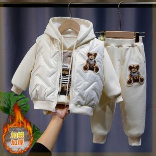 极速男女童2023冬季套装网红加绒马甲三J件套洋派时尚童装年服儿