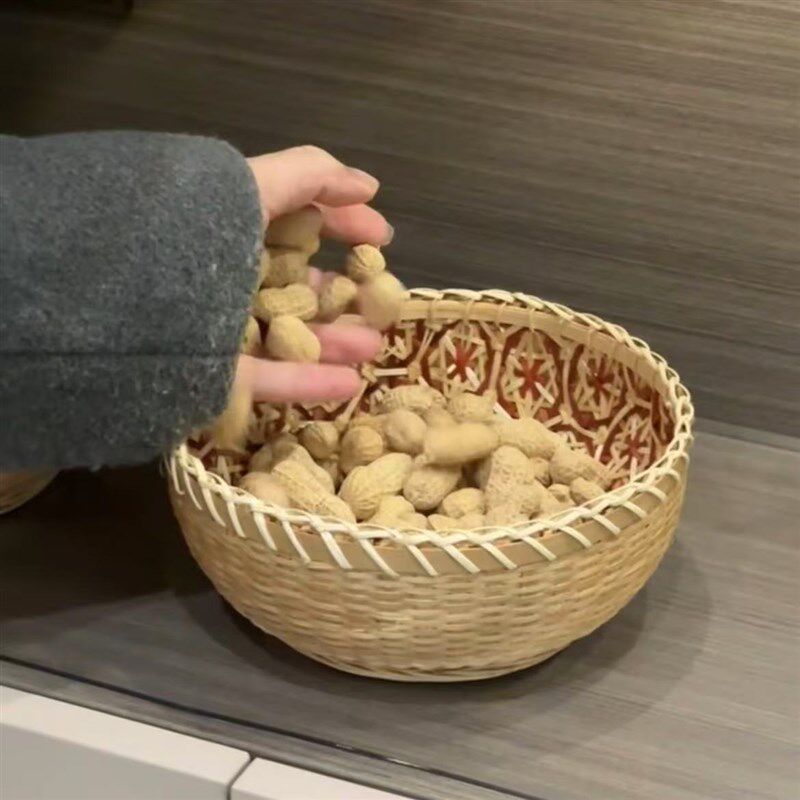 新品竹编收纳筐越南手工编v织篮客厅茶几干果盘水果零食摆放盘杂