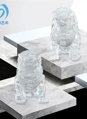 中国风落地透明树脂狮子摆件酒店售楼处客厅玄关入户别墅貔貅雕塑