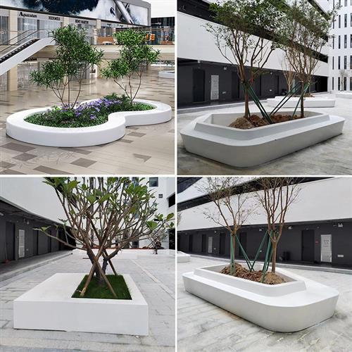 GRC树池坐凳定制UHPC混凝土泰科石花坛座椅玻璃钢景观弧形异形凳