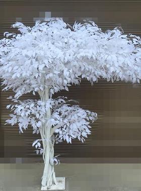 简约风白色榕树仿真布景用仿真树室内外装饰假树商场舞台展厅景观