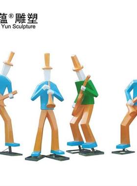 不锈钢抽象音乐人雕塑几何抽象人雕塑吹拉弹唱雕塑彩绘音乐人雕塑