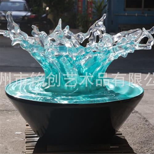 轻奢风透明树脂浪花大型雕塑吊饰家具饰品酒店摆件工艺品家居装饰