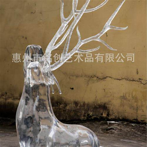 新中式创意鹿摆件高端铂晶透明树脂水晶鹿雕塑酒店别墅家居饰品
