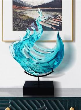 现代酒店家居浪花雕塑透明树脂工艺品摆件别墅样板房玄关软装饰品