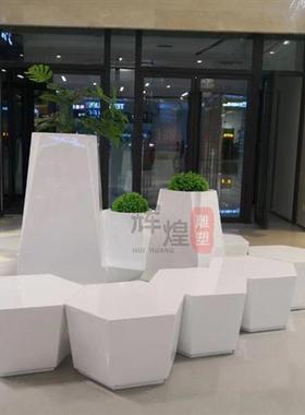 白色大树脂简约现代组合田园椭圆花盆户外轻奢玻璃钢花钵摆件花钵