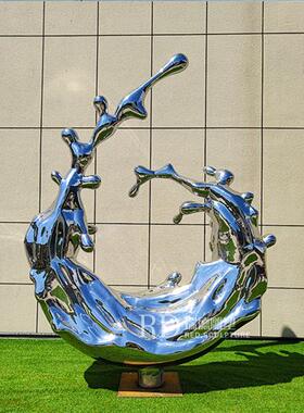 不锈钢水花雕塑定制房地产水景锻造浪花水滴水波纹金属装饰摆件