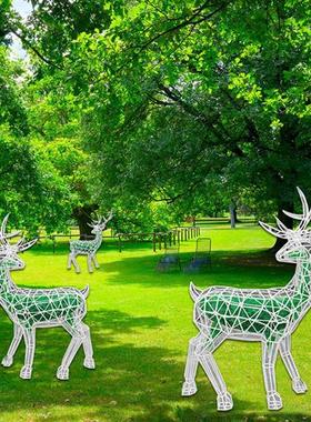 镂空钢丝鹿雕塑户外庭院园林动物园景观小品婚庆动物祝福麋鹿摆件